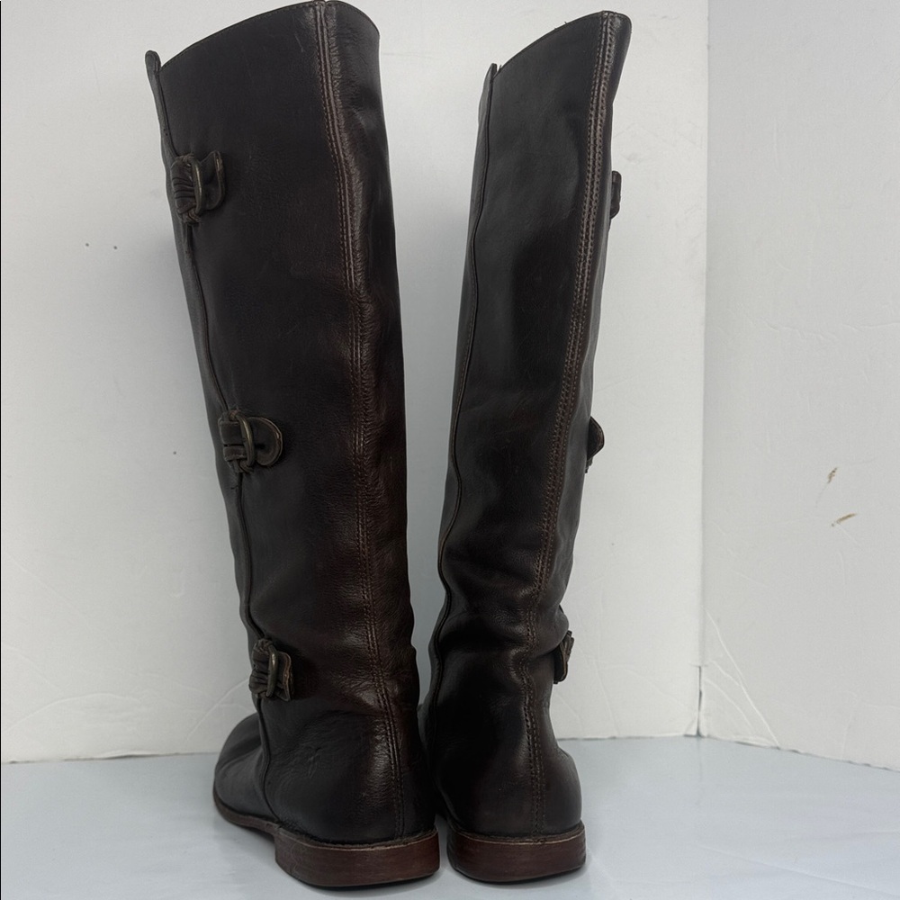 FRYE 77066 Paige Tall 3-Buckle Leather Brown Knee High Boots Womens Size 7.5 B - Picture 3 of 11